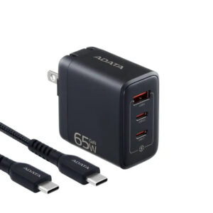Adata Cargador 65W Negro 2 Puertos USB Type-C 1 Puerto USB-A Cable 2m